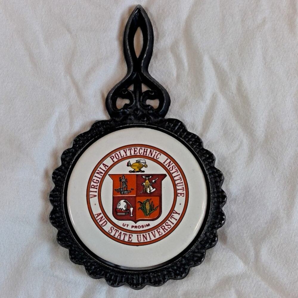 VTG Mid State Virginia Tech Trivet Cast Iron Ceramic Wall Decor Hokie Seal NCAA